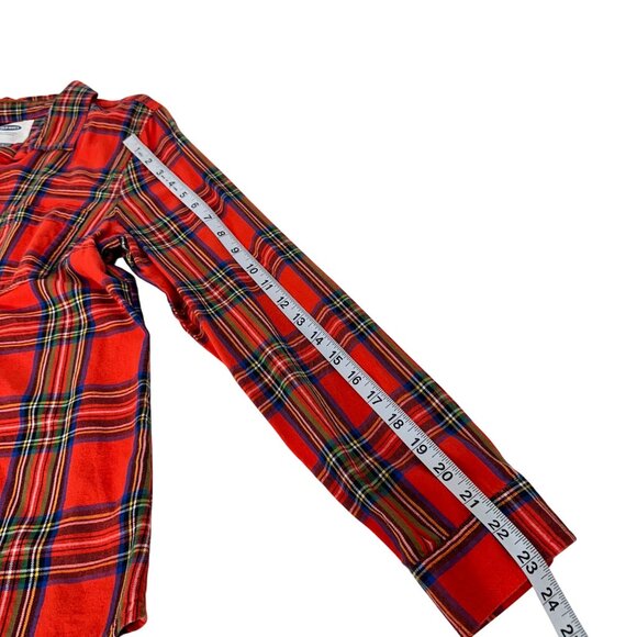 Old Navy Women Orange Plaid Long Sleeve Button-Down Shirt SZ L Classic Holidays - Picture 7 of 15